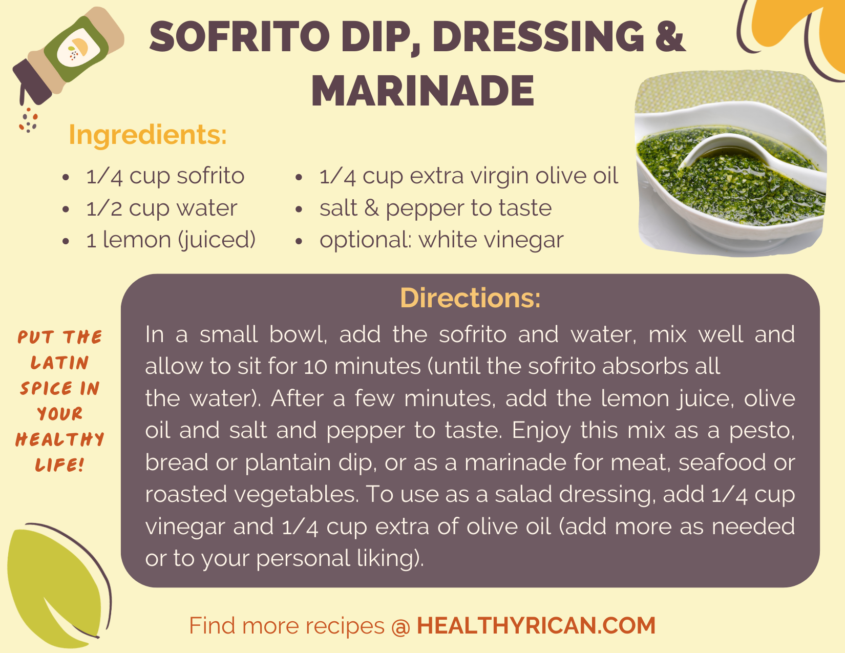Homemade Sazon Seasoning Mix - Sofrito Dip, Dressing and Marinade