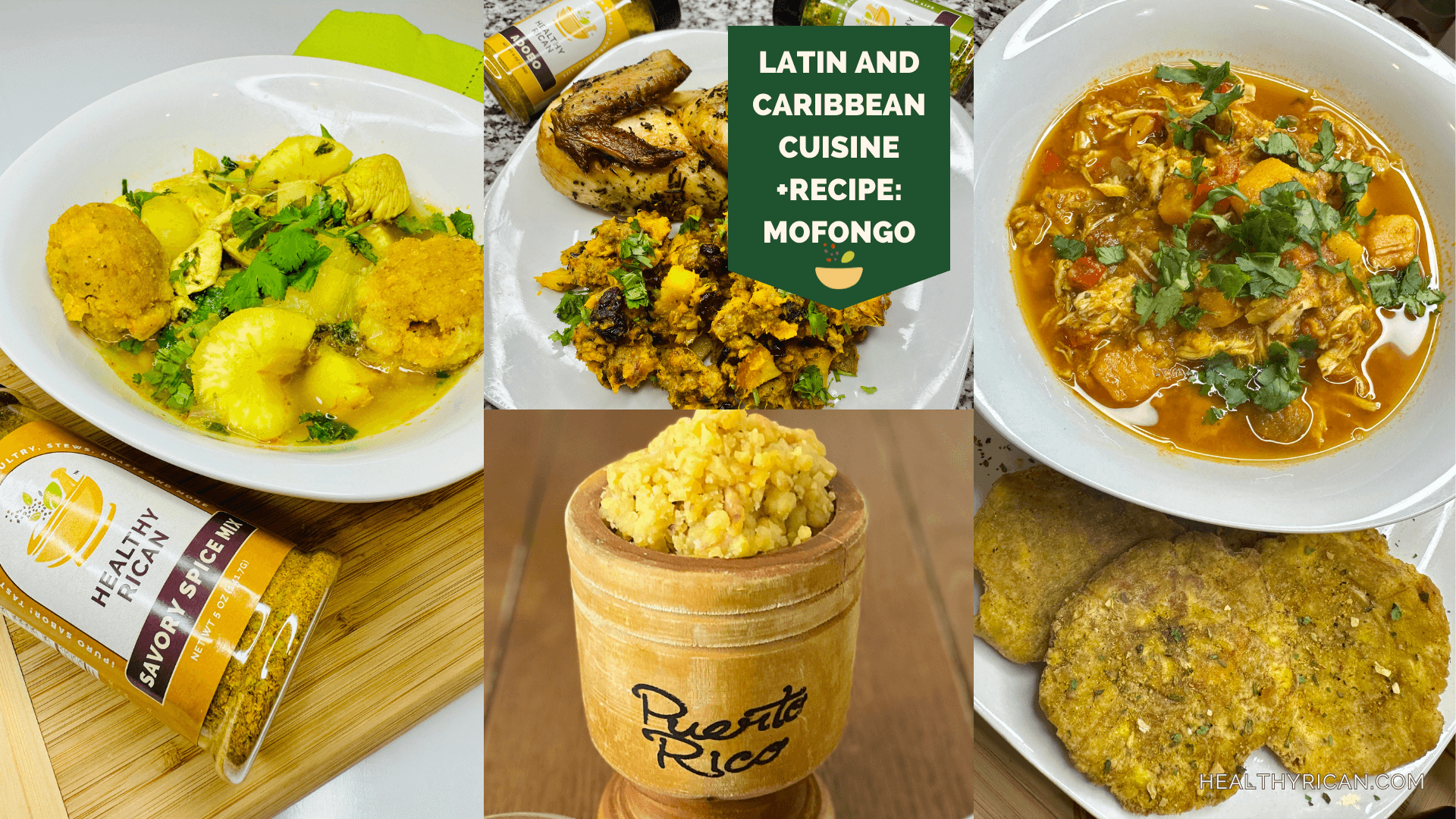 A beautifully plated serving of Mofongo, a traditional dish featuring a mound of mashed and seasoned fried green plantains, mixed with garlic, crispy pork cracklings (chicharrón), and garnished with fresh herbs. This flavorful dish is a staple in Latin and Caribbean cuisines.