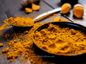 Graphic illustrating the health benefits of turmeric, focusing on its extensive research studies, with images of turmeric roots and capsules.